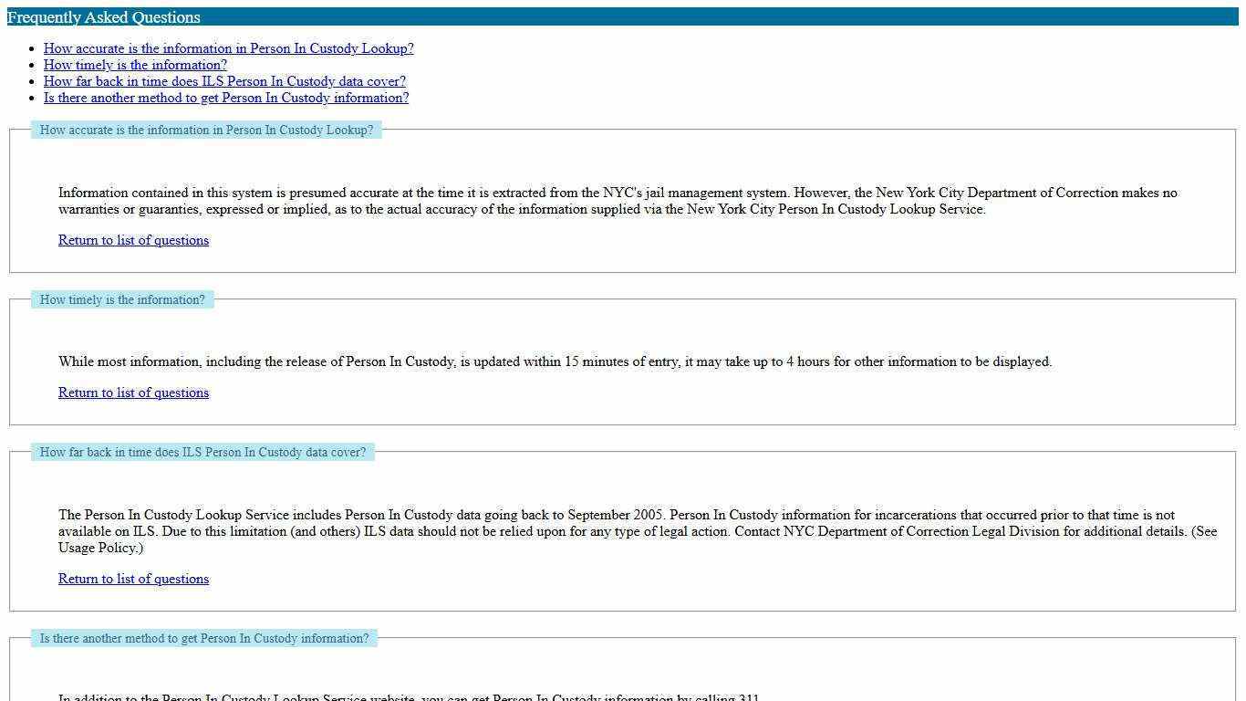 NYC: Department of Correction | Person In Custody Look-up Service